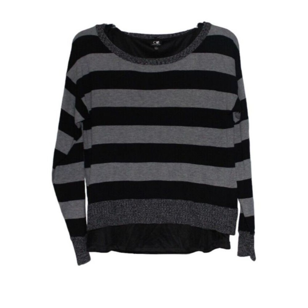 Cable & Gage Women's Size L Sweater Black & Gray Striped With Black Tank
